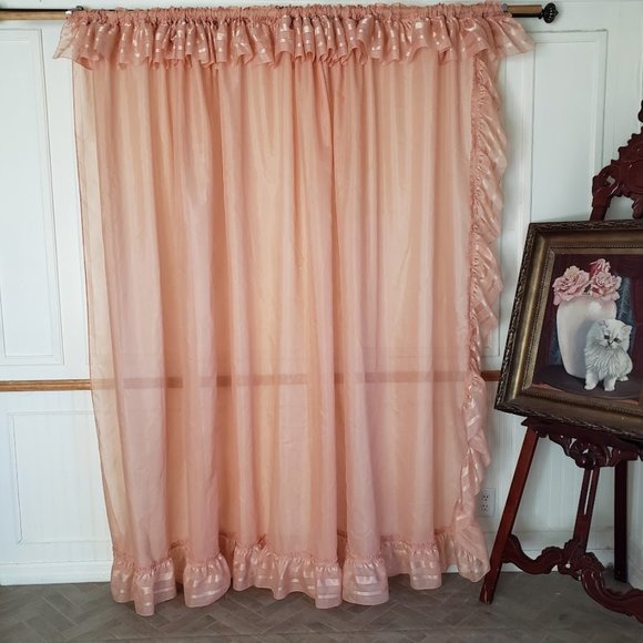 Priscilla Panel 133W x 83L Attached Valance Tie Backs Rod Pocket Orange Vintage - Picture 10 of 10